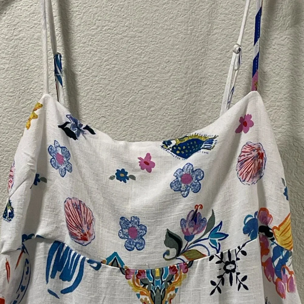 ANTHROPOLOGIE +Label of Love "Portofino" Maxi Sundress Floral White/Blue Women M - Picture 7 of 13